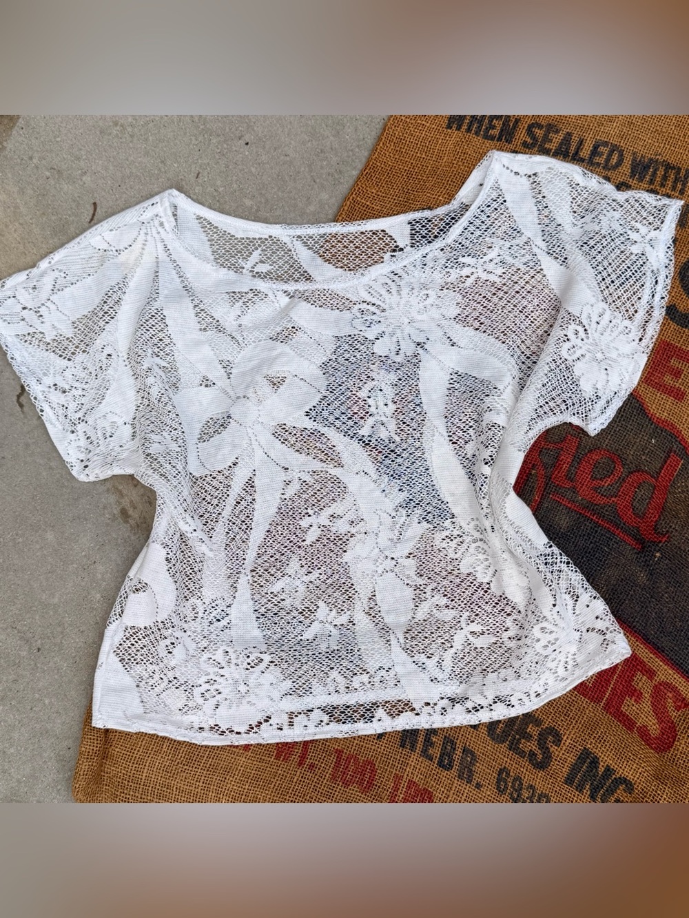 Sheer White Floral Lace Women's Top - Lightweight